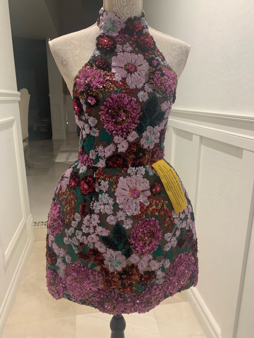 New BRONX AND BANCO Deirdre Floral Sequinned Halter Dress Size S / 4 US - Picture 3 of 16